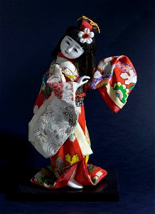 Japanese souvenir doll of a girl wearing a furisode