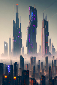 Magenta Cyberpunk Cityscape photo
