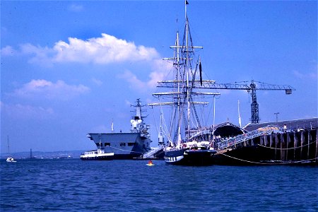 Brig Royalist and HMS Invincible, Portsmouth 1983 photo