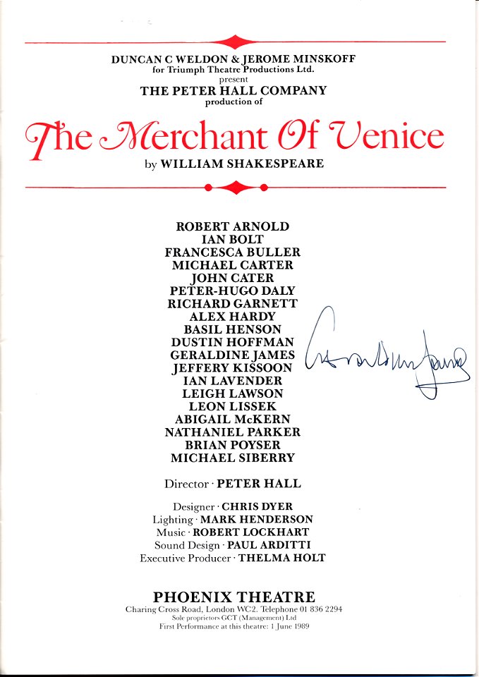 The Merchant of Venice at the Phoenix Theatre, 1989