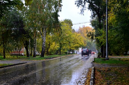 city streets on a rainy autumn day