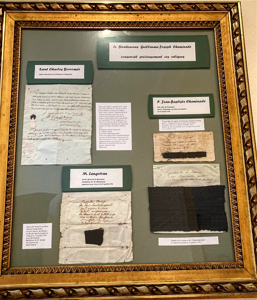 Relics Belonging to Fr. Chaminade: Madeleine Community, Bordeaux