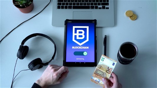 Blockchain application on a tablet photo