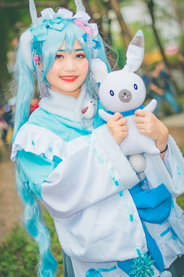 Cute Asian cosplayers dress up as Japanese Manga characters