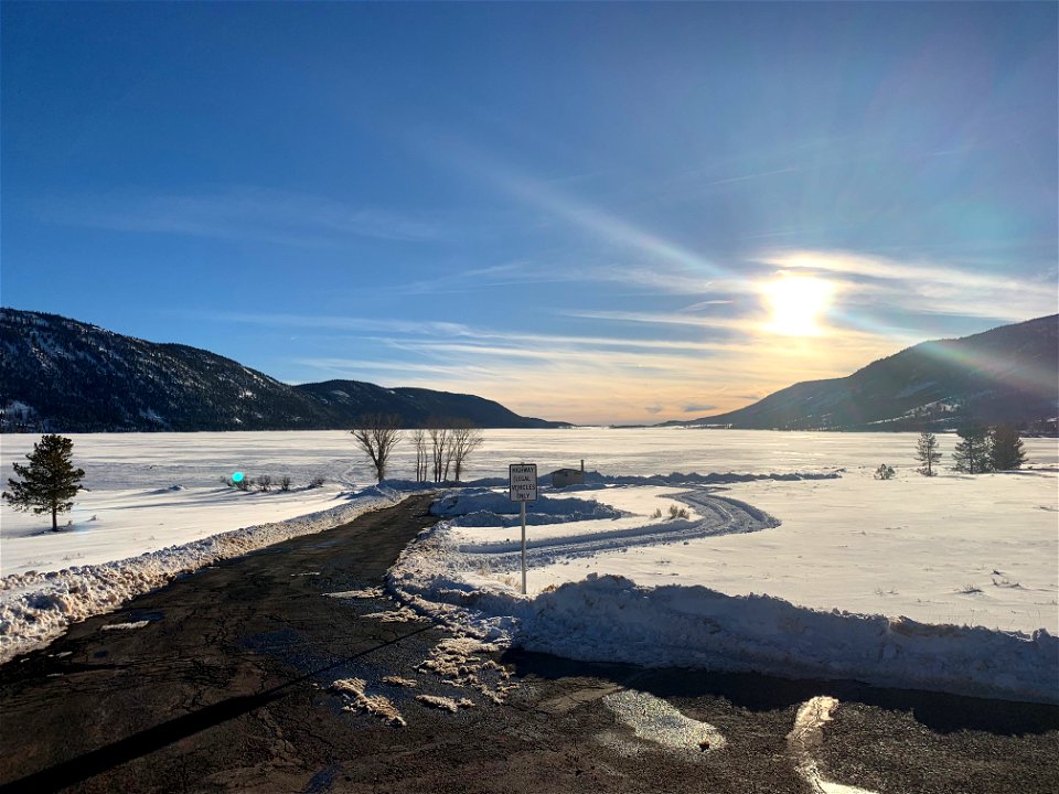 Frozen Lake for Ice Fishing at Dusk at Fish Lake photo