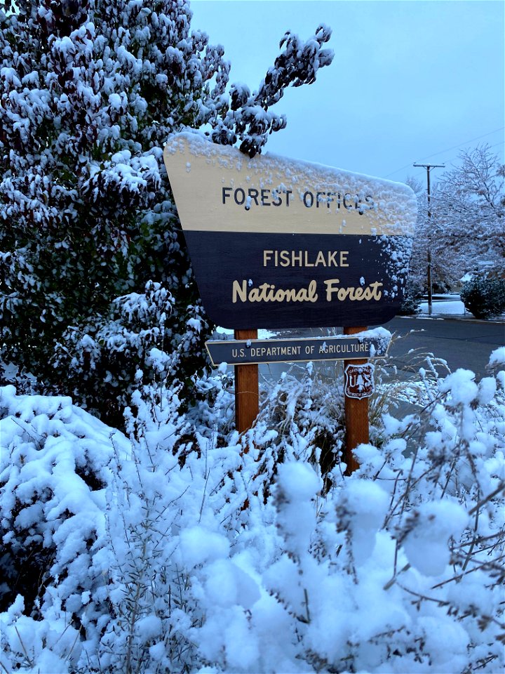 Fishlake National Forest Sign with Snow