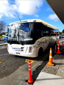 Taranaki's Connector bus (to Te Hāwera) arrives at Ngāmotu New Plymouth Base Hospital