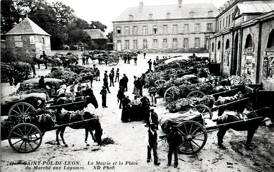 SAINT-POL-DE-LEON La mairie et la place du marché CIRCA 1900
