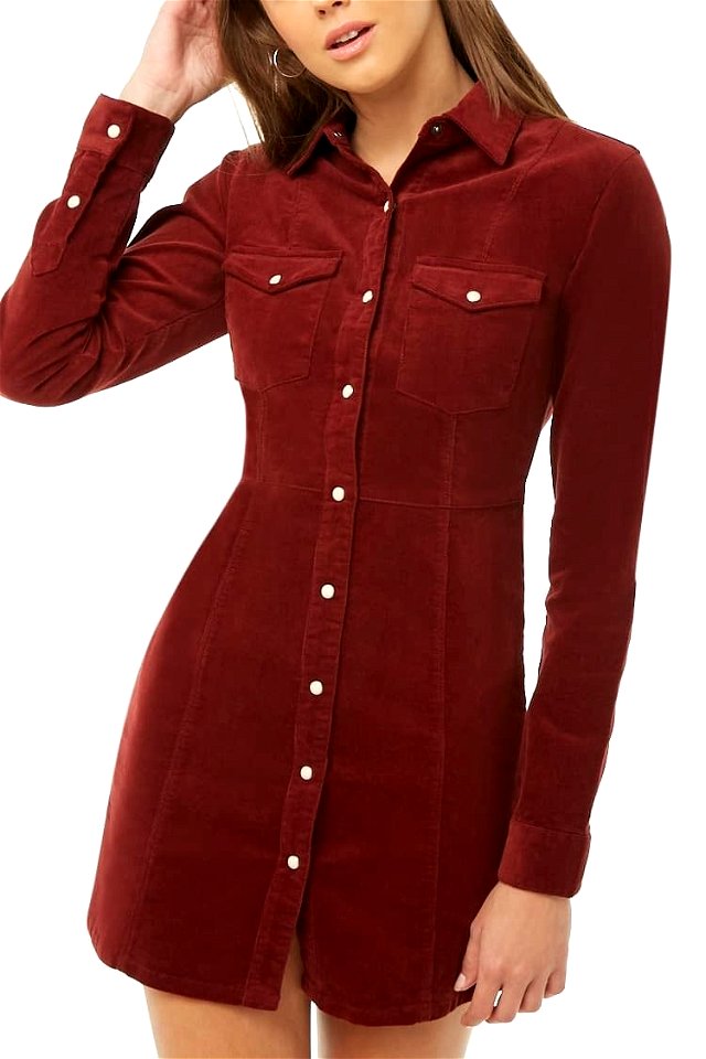 Burgundy corduroy shirt dress