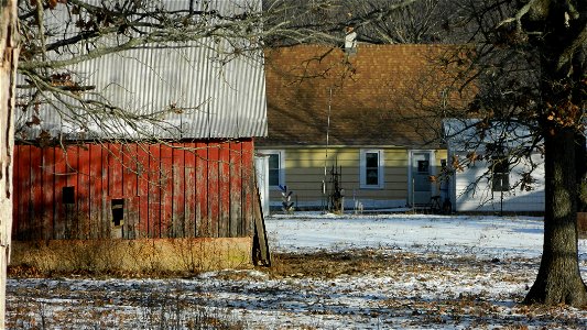 distant barn and house