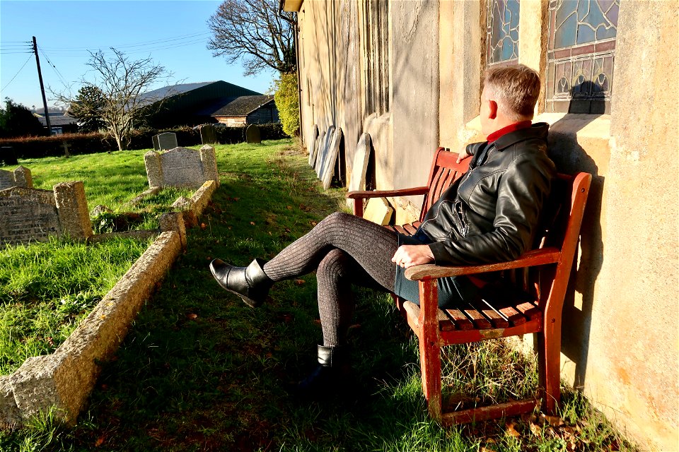 Grey ribbed tights for a cold December day photo