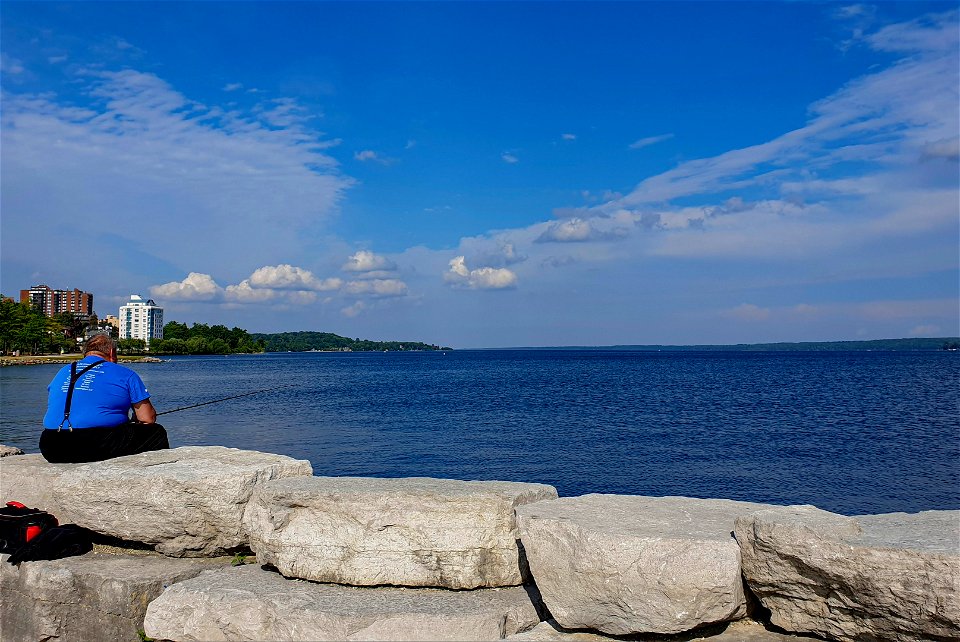 Fishing on Lake Simcoe in Barrie, Ontario, Canada.  A huge lake.