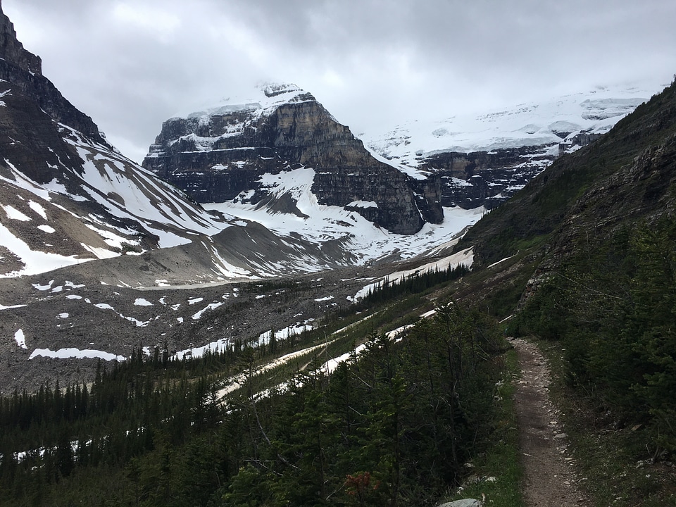 snow capped mountain in winter at canadian rockies photo