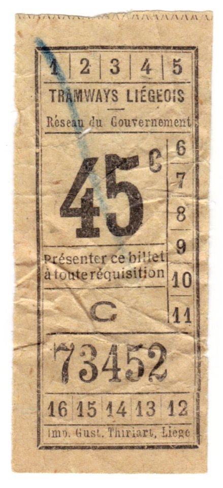 Ancien ticket Tramways Liégeois