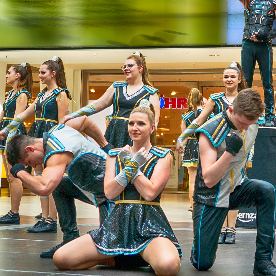 Group of cheerleaders in action