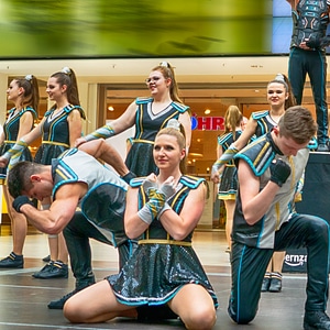 Group of cheerleaders in action photo