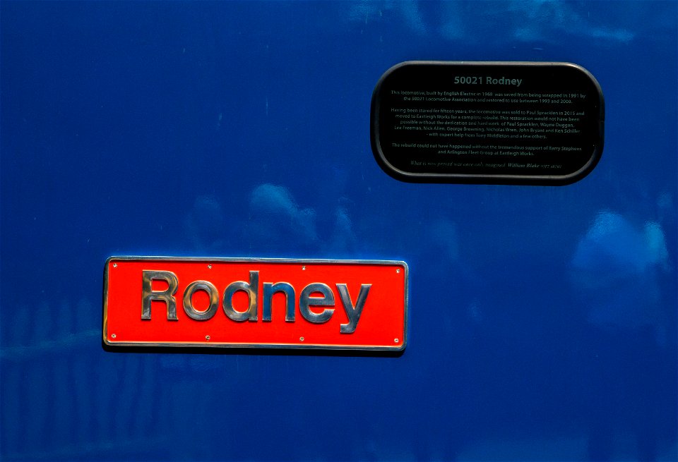 50021 Rodney nameplate on its first trip after restore at the Swanage Diesel Gala 2023.