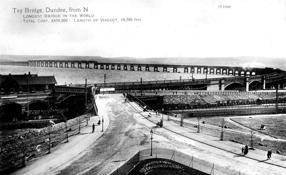 tay bridge from dundee old postcard hi-res