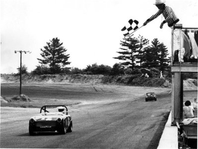 Thompson Speedway 1973 Checker Flag - BW photo