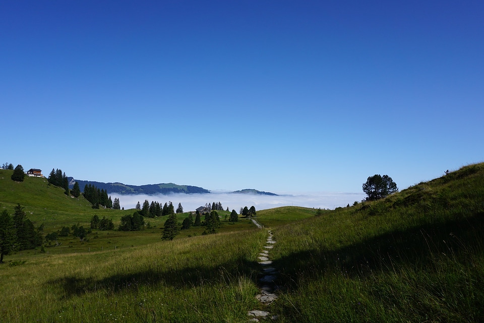 Scenic view of valley and mountains of Tuxer Alpen