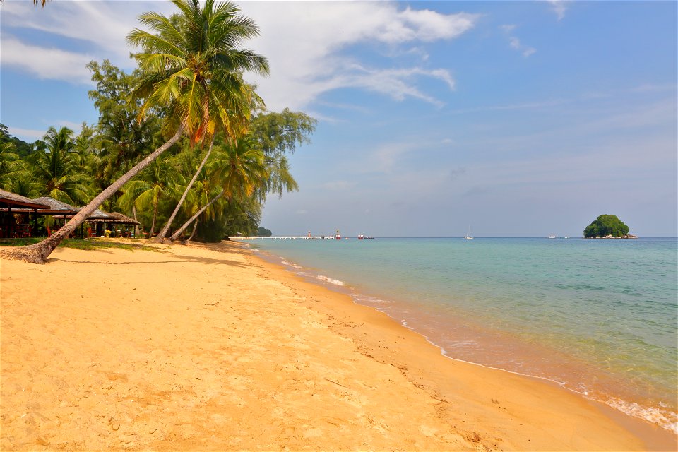 Beach on Tioman Island with Renggis Island, Malaysia