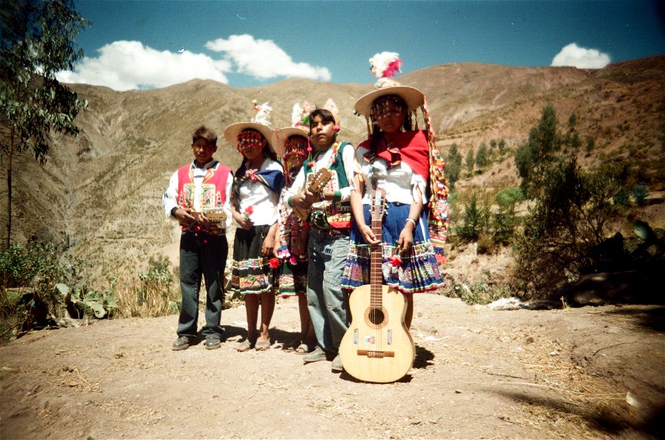 young Bolivians in typical dresses of North Potosi
