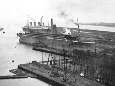 Titanic in Construction with Olympic in Docks for Repairs