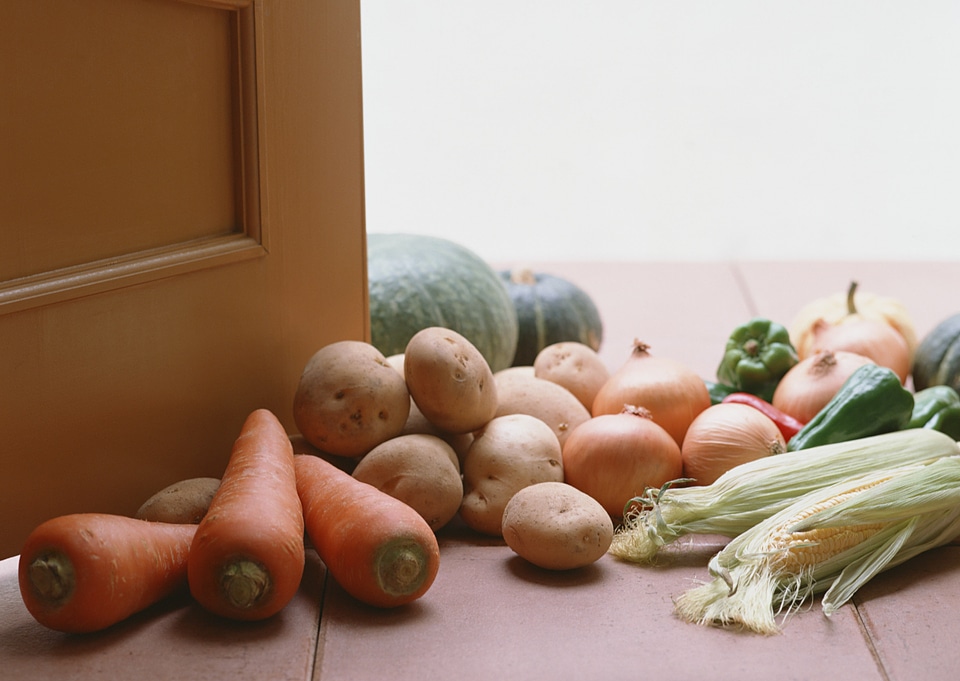 Organic food background Vegetables on kichen floor