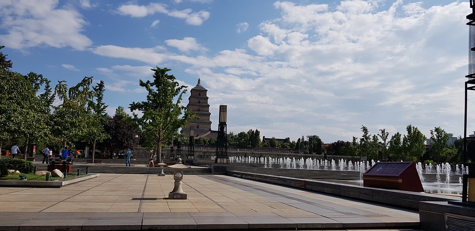 beautiful xian city wall and ancient tower at dusk , China