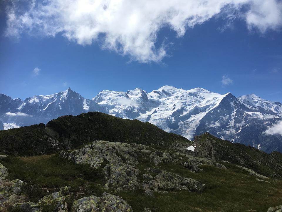 View of the Mont Blanc massif and Chamonix