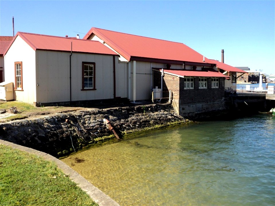 RAN Armament Depot Spectacle Island - Rear view of wash house (24) foreground, arms workshop (26), return store (25), police lodge (23) behind