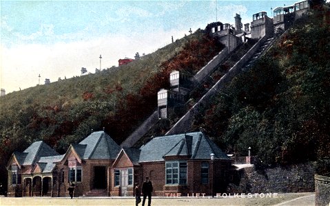 leas cliff lift folkestone old postcard hi-res photo