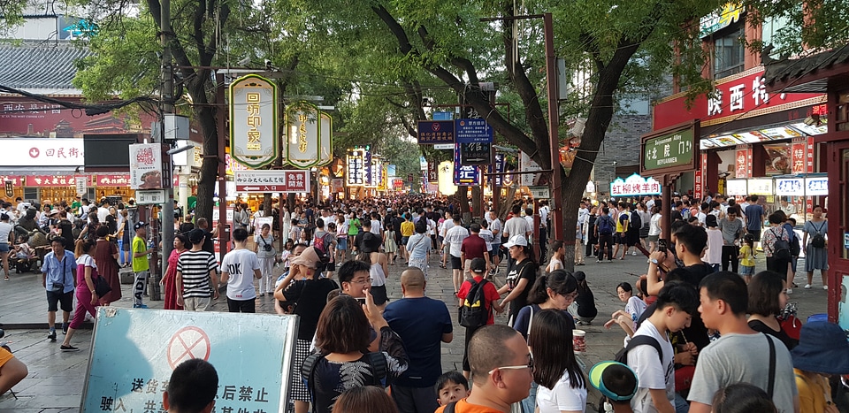 People walking in a street in the city of Xian China