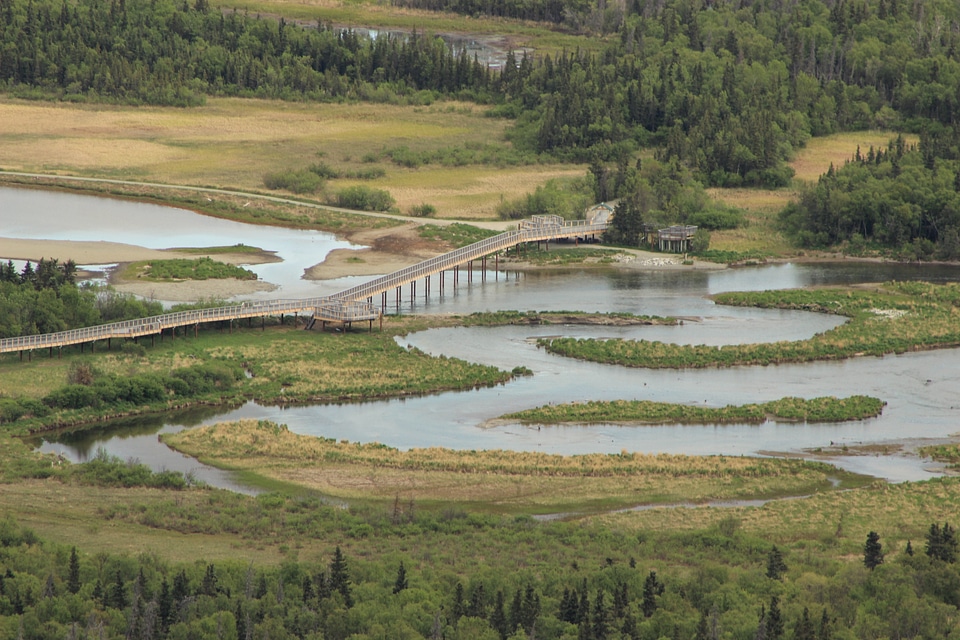 Aerial of bridge in Katmai National Park and Preserve