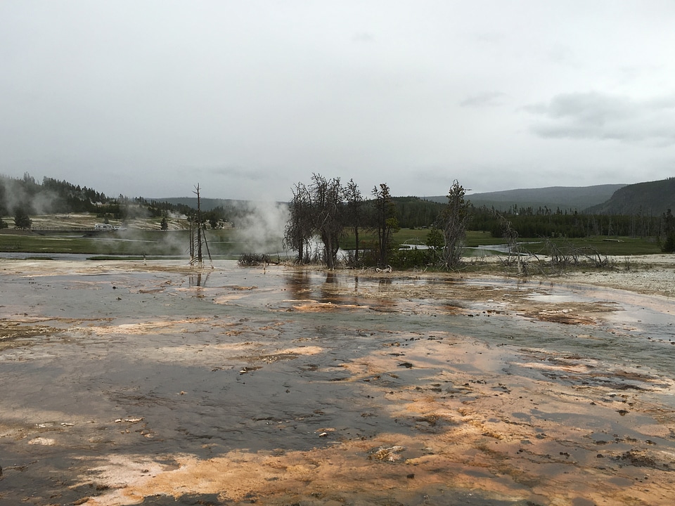 A thunderstorm dumps rain in Yellowstone National Park