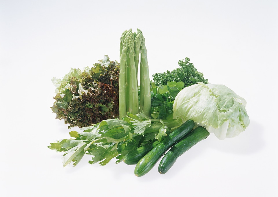 Vegetables salad and asparagus