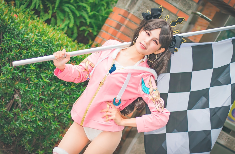 An unidentified Japanese anime cosplay pose