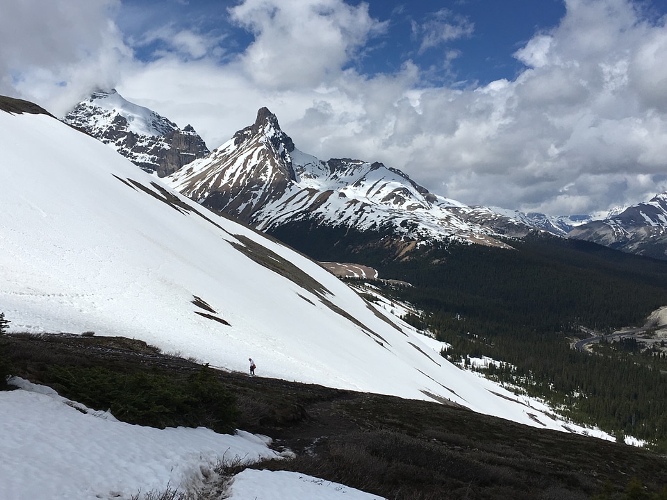 snow capped mountain in winter at canadian rockies