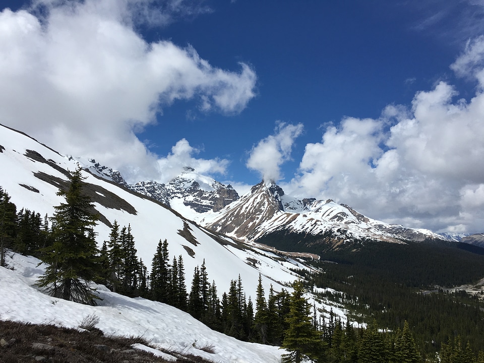 snow capped mountain in winter at canadian rockies