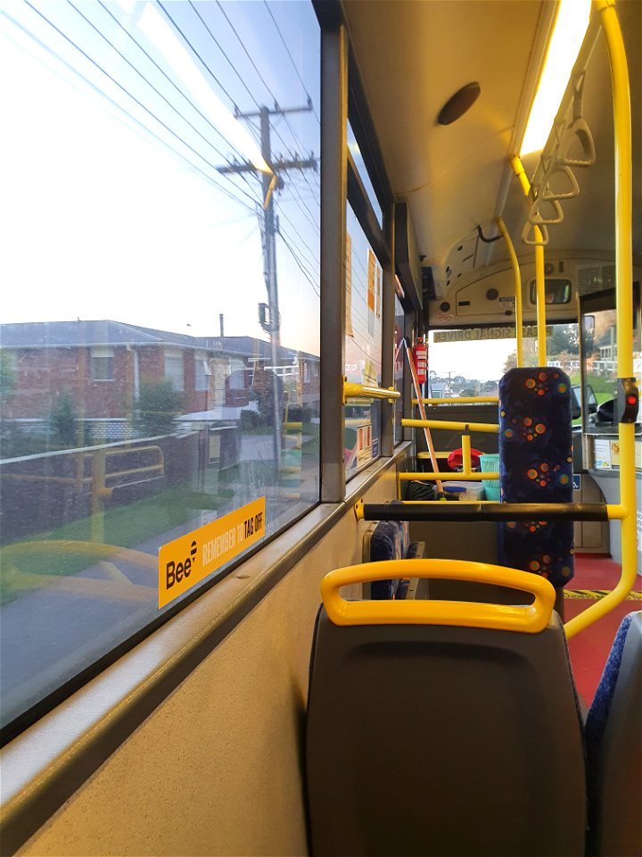 Inside a Citylink bus in Ngāmotu New Plymouth, showing accessible seating for wheelchair users photo