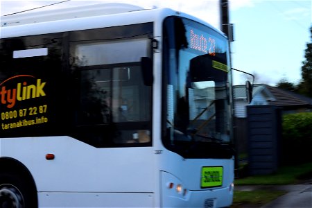Front and side of Route 23 school bus, Ngāmotu New Plymouth, Taranaki, New Zealand