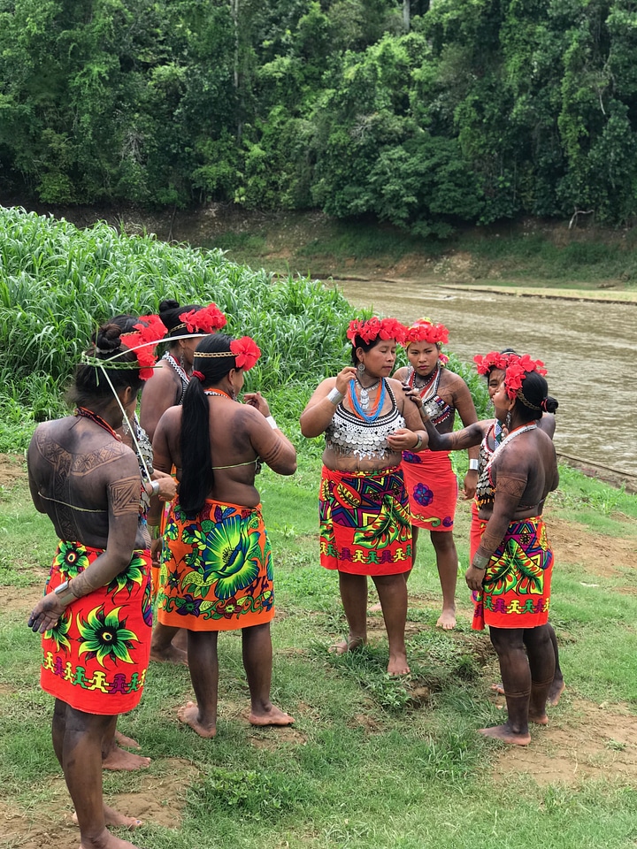 Indigenous Embera Indians in Embera village in Panama