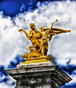 Paris France Sculpture Statue Monument Sky Clouds photo