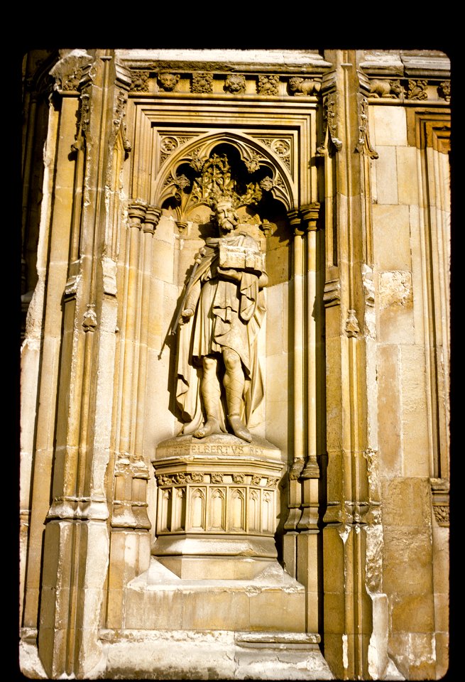 Canterbury Cathedral, Ethelbertus Rex. Ethelbert was the first English king to be converted to Christianity.