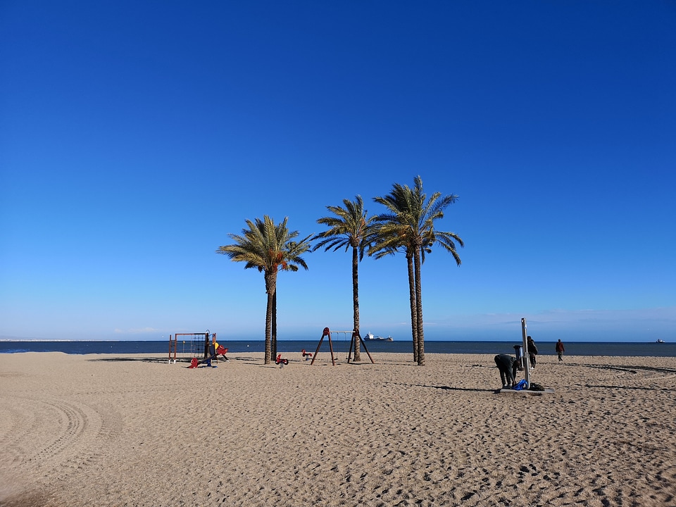 sandy Cala Mesquida bay with beach