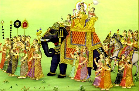 Krishna and Radha on elephant photo