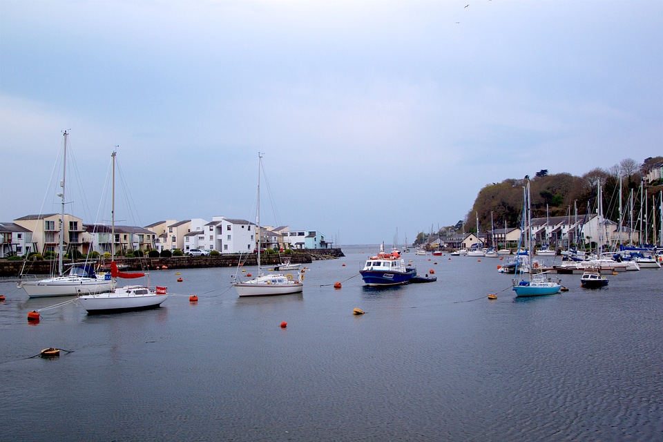 Porthmadog harbour with moored boats