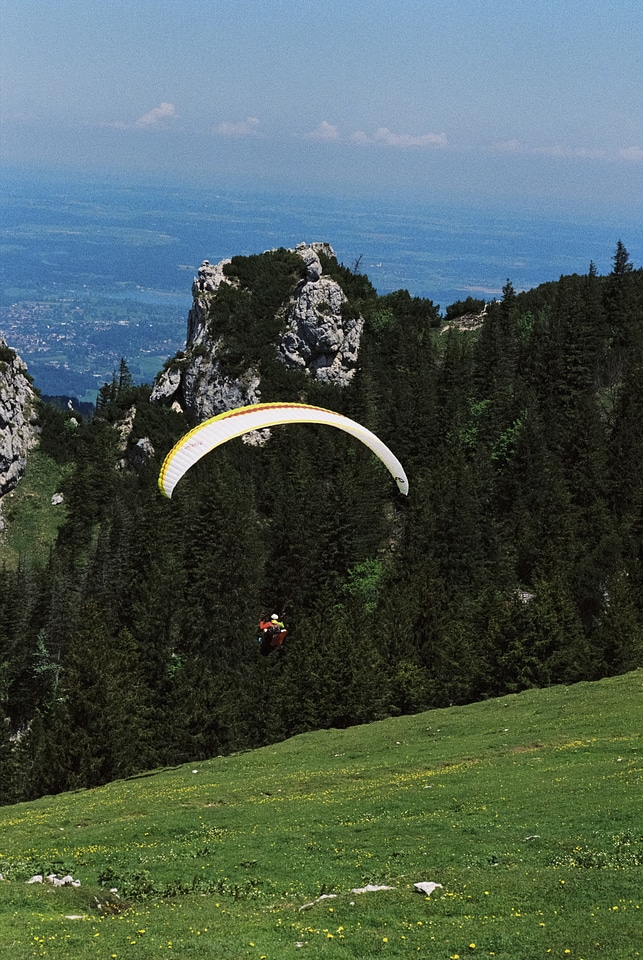 Paraglider in the blue sky at the Kampenwand