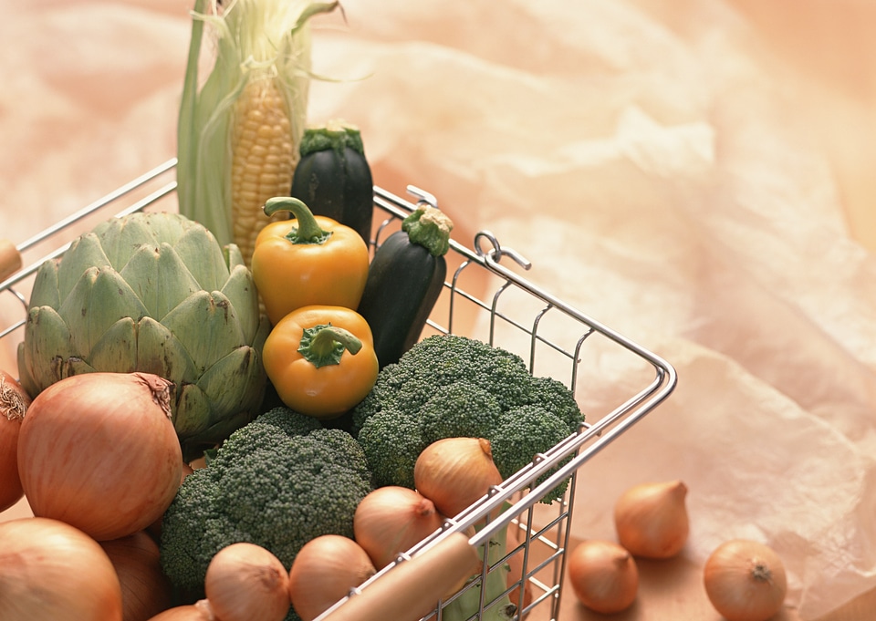 Different fresh vegetables in basket