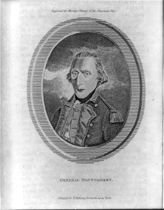 Richard Montgomery, drawing of a portrait, wearing military uniform, facing slightly left, in oval. General Montgomery